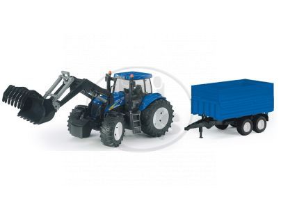 Bruder 1993 Traktor New Holland T8040 s vlekom a čelným nakladačom