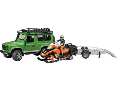 BRUDER 2594 LAND ROVER s valníkem sněžným skútrem a figurkou