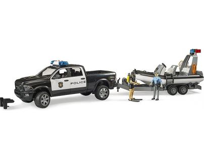 Bruder 2507 RAM 2500 Police Pickup Modul L+S s prívesom a člnom 2 figúrky 1:16