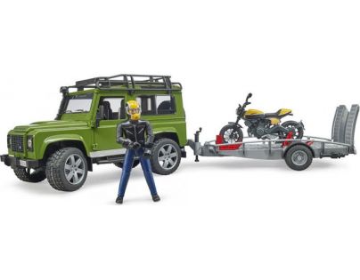 Bruder 2589 Land Rover defender s podvalníkom a motorkou Ducati 1:16