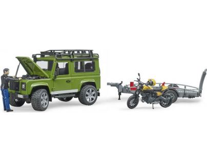 Bruder 2589 Land Rover defender s podvalníkom a motorkou Ducati 1:16