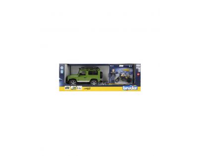 Bruder 2589 Land Rover defender s podvalníkom a motorkou Ducati 1:16