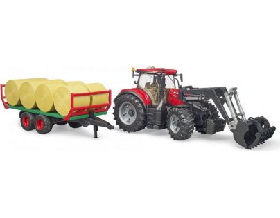 Bruder 3198 Traktor Case IH Optum 300 CVX s čelným nakladačom a prepravníkom balíkov + 8 kotúčov 1:16