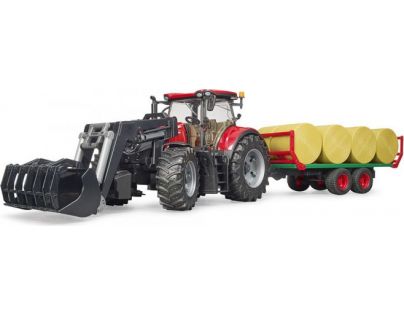Bruder 3198 Traktor Case IH Optum 300 CVX s čelným nakladačom a prepravníkom balíkov + 8 kotúčov 1:16