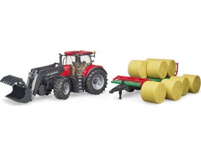 Bruder 3198 Traktor Case IH Optum 300 CVX s čelným nakladačom a prepravníkom balíkov + 8 kotúčov 1:16