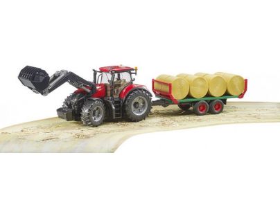 Bruder 3198 Traktor Case IH Optum 300 CVX s čelným nakladačom a prepravníkom balíkov + 8 kotúčov 1:16