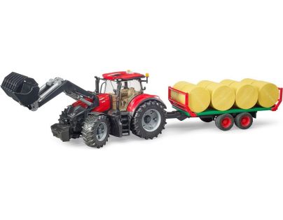 Bruder 3198 Traktor Case IH Optum 300 CVX s čelným nakladačom a prepravníkom balíkov + 8 kotúčov 1:16
