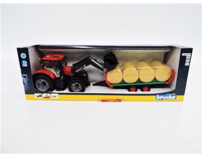 Bruder 3198 Traktor Case IH Optum 300 CVX s čelným nakladačom a prepravníkom balíkov + 8 kotúčov 1:16