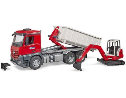 Bruder 3624 Mercedes-Benz Arocs Truck s kontajnerom a bagrom 1:16