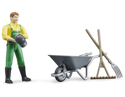 Bruder 62610 Figurka Zemědělec s kolečkem a nářadím - Poškodený obal