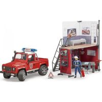 Bruder 62701 Land Rover Defender hasiči sa stanicou