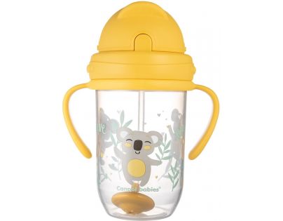 Canpol babies Nevylievací hrnček so slamkou a závažím Exotic Animals 270 ml žltý
