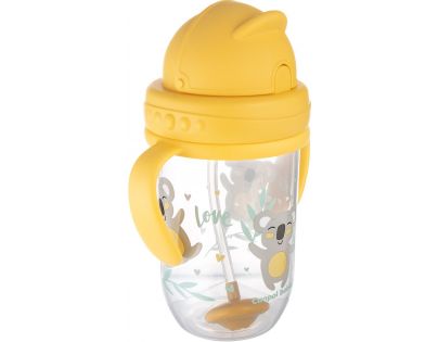 Canpol babies Nevylievací hrnček so slamkou a závažím Exotic Animals 270 ml žltý