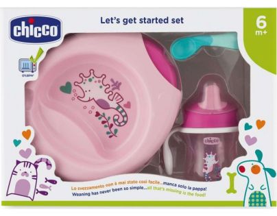 Chicco Jedálenský set tanier, lyžička a hrnček ružový