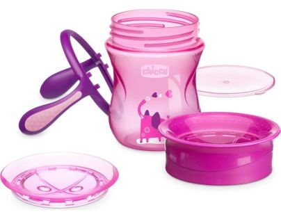 Chicco Jedálenský set tanier, príbor a hrnček ružový