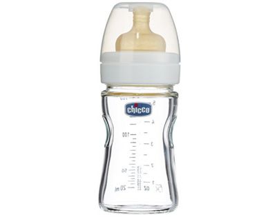 Chicco láhev skleněná WellBeing kaučukový dudlík bílá 150 ml