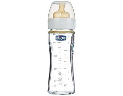 Chicco Fľaša sklenená Well-Being kaučukový dudlík 240 ml