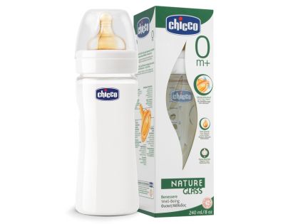 Chicco láhev sklo 240 ml dudlík kaučuk 0m