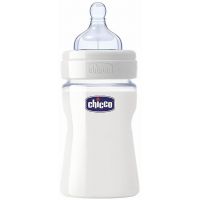 Chicco Fľaša Well Being sklenená so silikónovým cumlíkom biela 150 ml 2