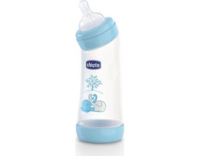 Chicco Láhev zahnutá bez BPA Well-Being silikonový dudlík modrá 250 m