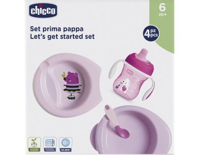 Chicco Set jedálenský - tanier, lyžička, pohár - ružový