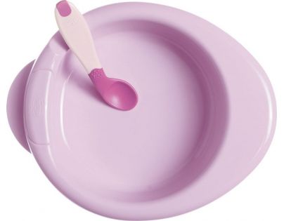 Chicco Set jedálenský - tanier, lyžička, pohár - ružový