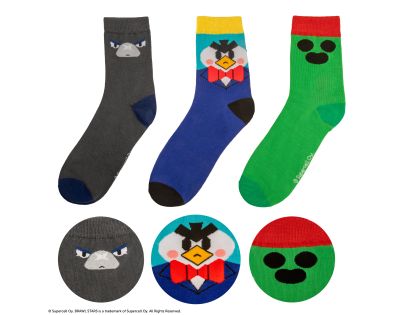 Cinereplicas Brawl Stars set ponožiek (Spike, Crow & Mr. P)