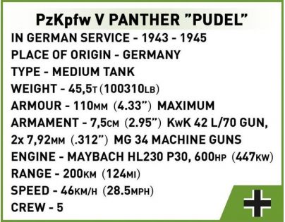 Cobi 2568 II. svetová vojna Panzer V Panther Pudel 840 dielikov