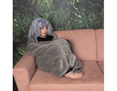 Cozy Noxxiez Slon Hrejivá deka s kapucňou so zvieratkom a labkovými vreckami 130 x 100 cm
