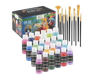 Craft Creative Sada malířskych akrylových farieb 24 ks + 12 štetcov