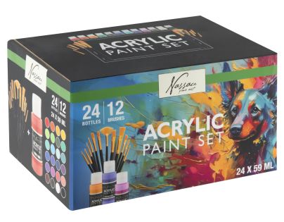 Craft Creative Sada malířskych akrylových farieb 24 ks + 12 štetcov