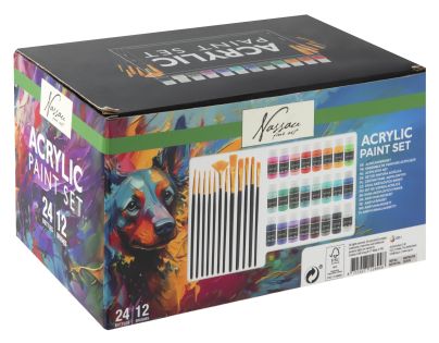 Craft Creative Sada malířskych akrylových farieb 24 ks + 12 štetcov