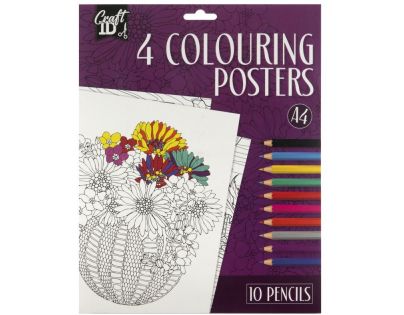 Craft Creative Vymaľovánky 4 obrázky a 10 pasteliek A4 fialové balení