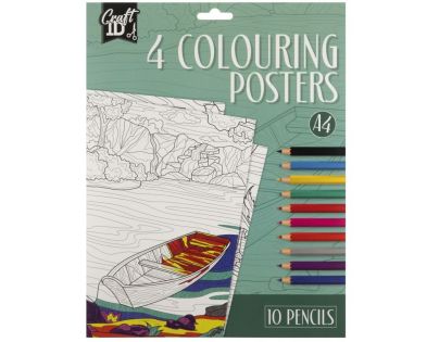 Craft Creative Vymaľovánky 4 obrázky a 10 pasteliek A4 zelené balení