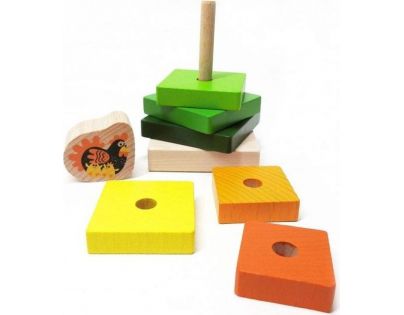 Cubika Drevená skladačka Farebná pyramída sa sliepočkou 8 dielov