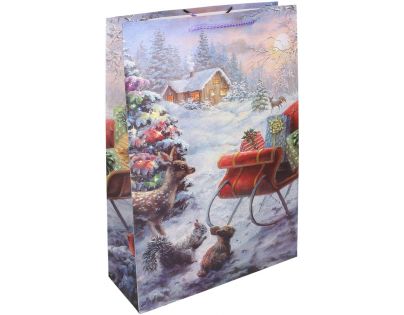 Darčeková taška L 30 x 44 x 12 cm Vianoce sane
