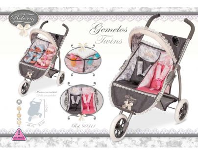DeCueavas Skládací kočárek tříkolový pro dvojčata panenky Reborn 2018