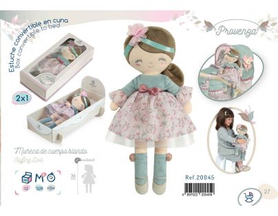 DeCuevas Plyšová bábika Provenza 36 cm s kolískou