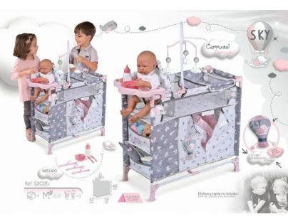 DeCuevas 53035 Skladacia postieľka pre bábiky s 5 funkčnými doplnkami SKY 2020