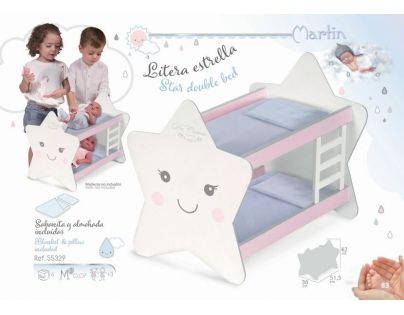 DeCuevas Drevená poschodová posteľ pre bábiky s doplnkami Martin 2019