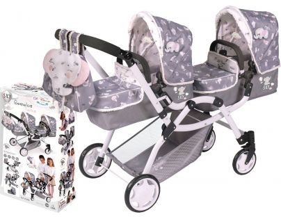 DeCuevas 80335 Skladací kočík pre dvojičky bábiky 3 v 1 s batôžkom SKY 2020 - 81 cm