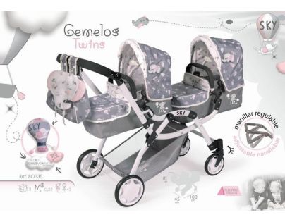 DeCuevas 80335 Skladací kočík pre dvojičky bábiky 3 v 1 s batôžkom SKY 2020 - 81 cm