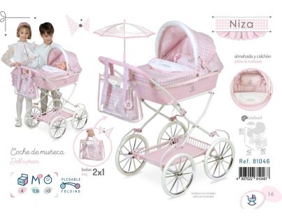 DeCuevas Skladací kočík pre bábiky s taškou a doplnkami Niza - 81 cm