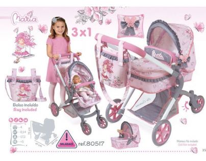 DeCuevas Kočárek pro panenky 3v1 Maria 2017-S