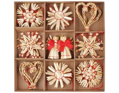 Anděl Dekorácia slamenej mix motívov 24 ks v krabičke