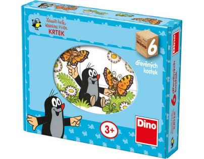 Dino Krtko Kocky drevené kubus Veselý krtko 6 ks