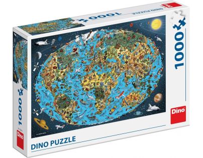 Dino Puzzle Kreslená mapa sveta 1000 dielikov