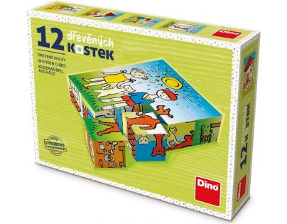 Dino Psík a mačička 12 dielikov drevené kocky