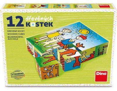 Dino Psík a mačička 12 dielikov drevené kocky