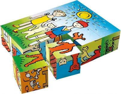 Dino Psík a mačička 12 dielikov drevené kocky